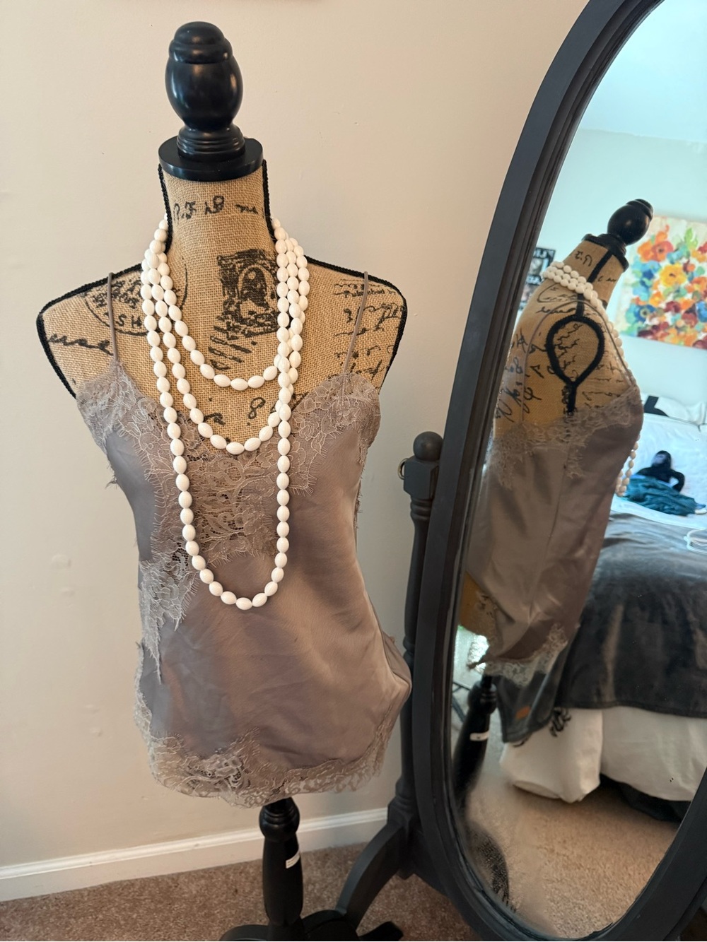 Zara Taupe Lace-Trim Satin Cami
